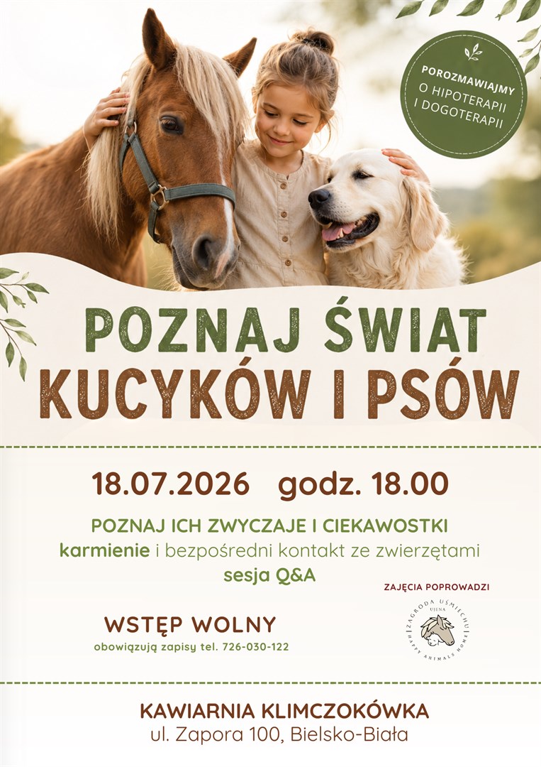 Porozmawiajmy o hipoterapii i dogoterapii w Kawiarni Klimczokóka